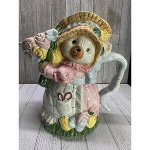 Vtg Fitz & Floyd Omnibus Country Garden Bear Pitcher 1.25 QT 95 Painted 9" Tall